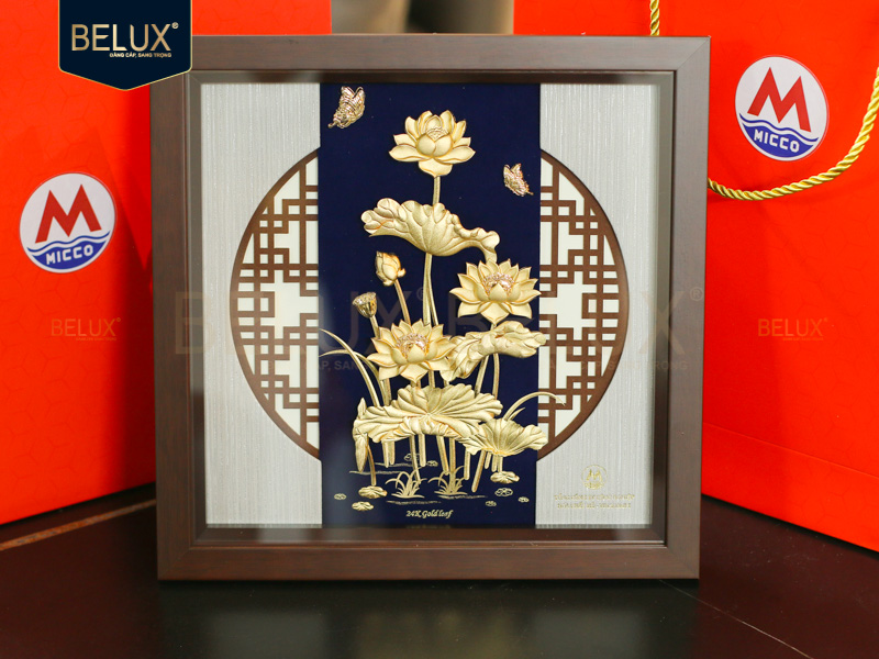 Lô 40 tranh hoa sen dát vàng 24k 30x30cm thiết kế theo yêu cầu